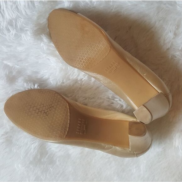Stuart Weitzman Vintage Heels Pumps Gold Elastic Top Trim Block Heel Size 7.5 - Picture 9 of 16